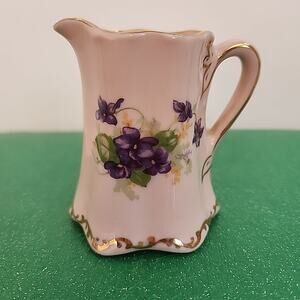 Vtg Leneige Creamer Burbank CA 1934-1955 Pink Porcelain Lavender Vioets Gold
